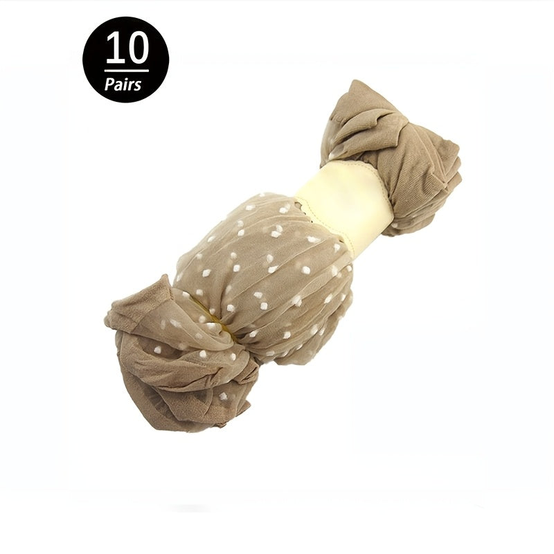 Women’s Mesh Ankle Socks 10 Pairs Polka Dot Breathable Nylon Spandex