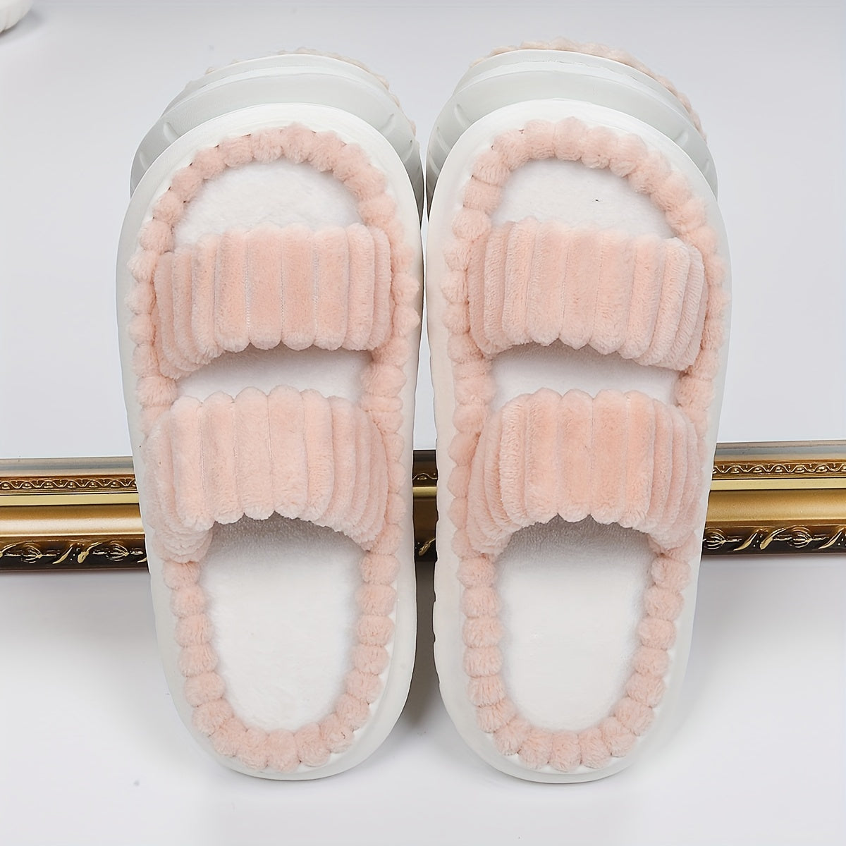 Women's Plush Slippers Open Toe Non Slip Indoor Platform Slides