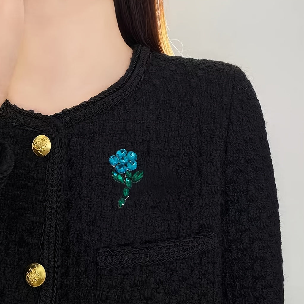 Elegant Crystal Flower Brooch Set for Women, Fashionable Jewelry Accessory