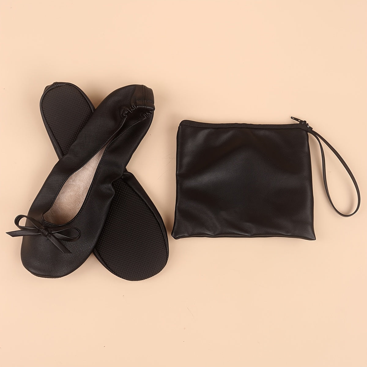 Women's Lightweight Foldable Dance Shoes with Bow, Slip-On PU Cover TPR Sole