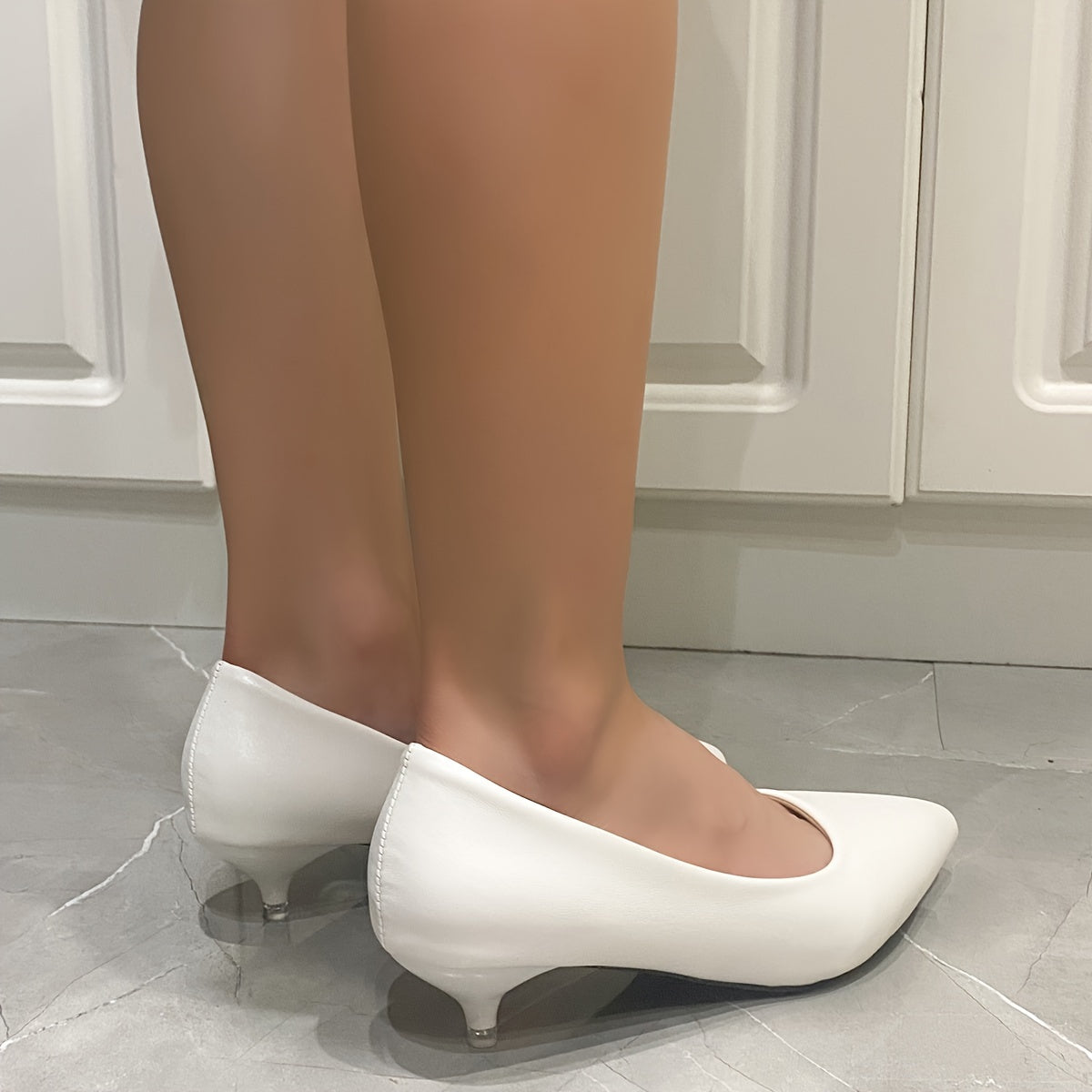 Women's Pointed Toe Pumps with Low Heel and Solid Color