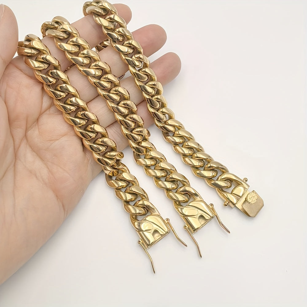 Golden Plated Stainless Steel Miami Link Chain Bracelet for Men