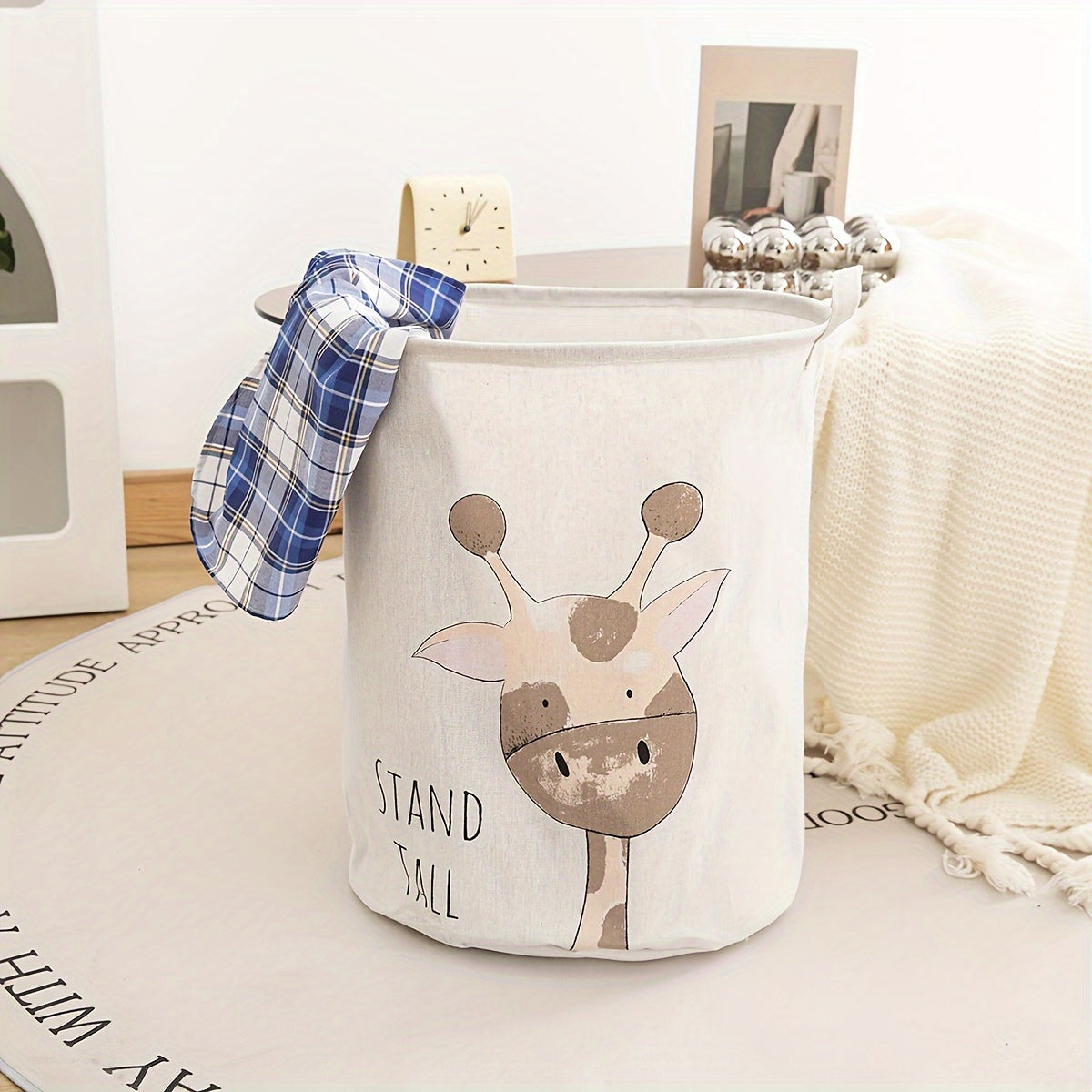 Foldable Storage Basket with Handles Giraffe Cartoon Design for Toys Clothes and Books