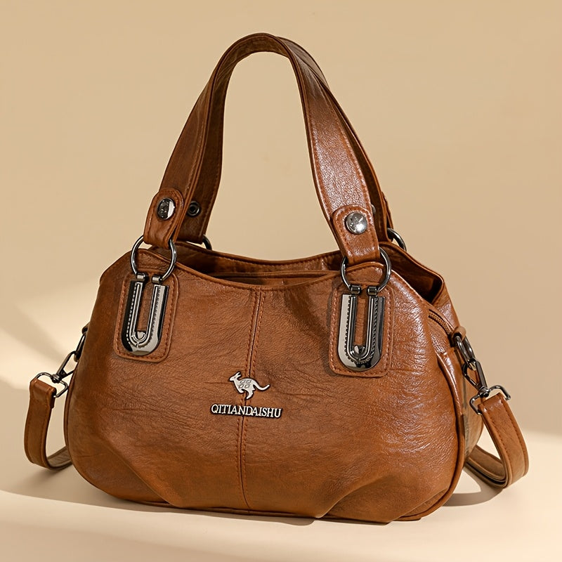 Ayollar uchun tasodifiy qora tote sumka, zip yopilishi va polyester ichki qismi bilan