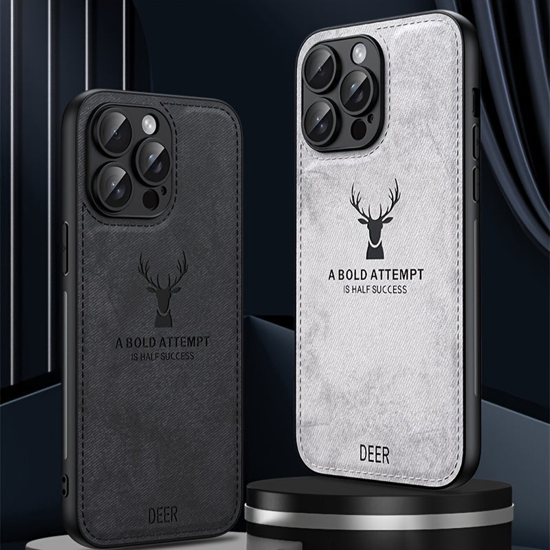 Faux Leather Deer Head Phone Case for iPhone Shockproof Slim Drop Resistant