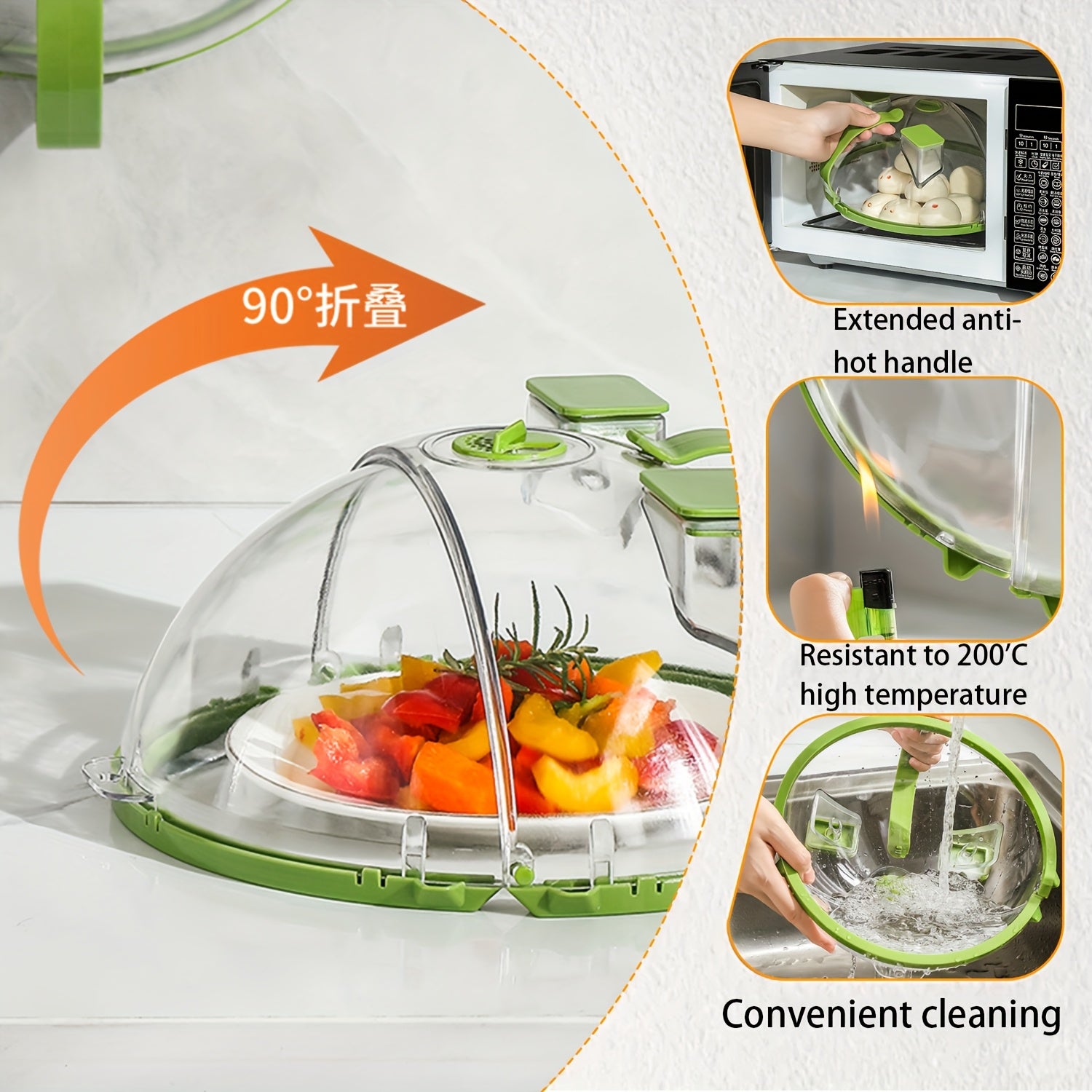 Flippable Foldable Microwave Splatter Cover for Heating and Food Protection