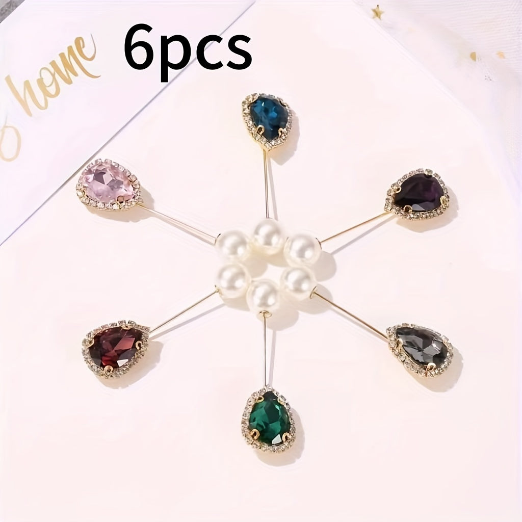 6 ta nafis rhinestone brooch pinlar to'plami, rang-barang dumaloq va kvadrat shakllar va rezin aksessuarlar bilan