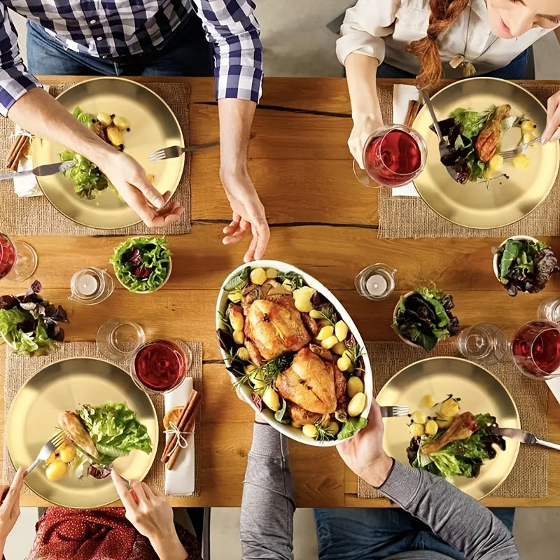 Набор из 4 десертных тарелок из нержавеющей стали диаметром 26,01 см, круглые сервировочные блюда, золотистые металлические подносы для салата, стейка