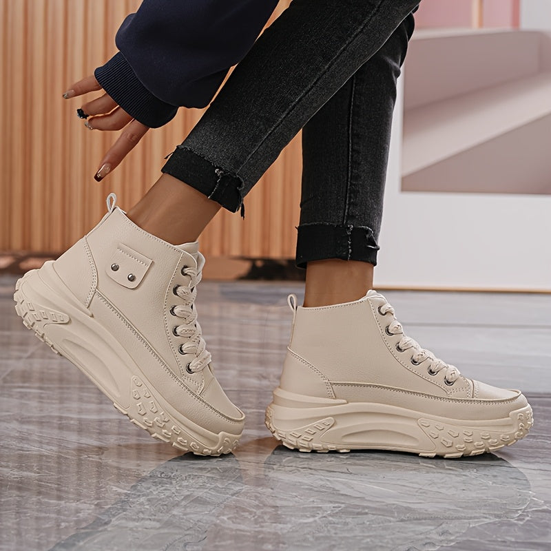Women's High-Top Sneakers Solid Color Casual Sport Shoes Rubber Sole