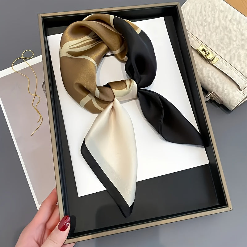 70cm gull naqshli satyn kvadrat sharf ayollar uchun bej, jigarrang, qora boho moda aksessuari