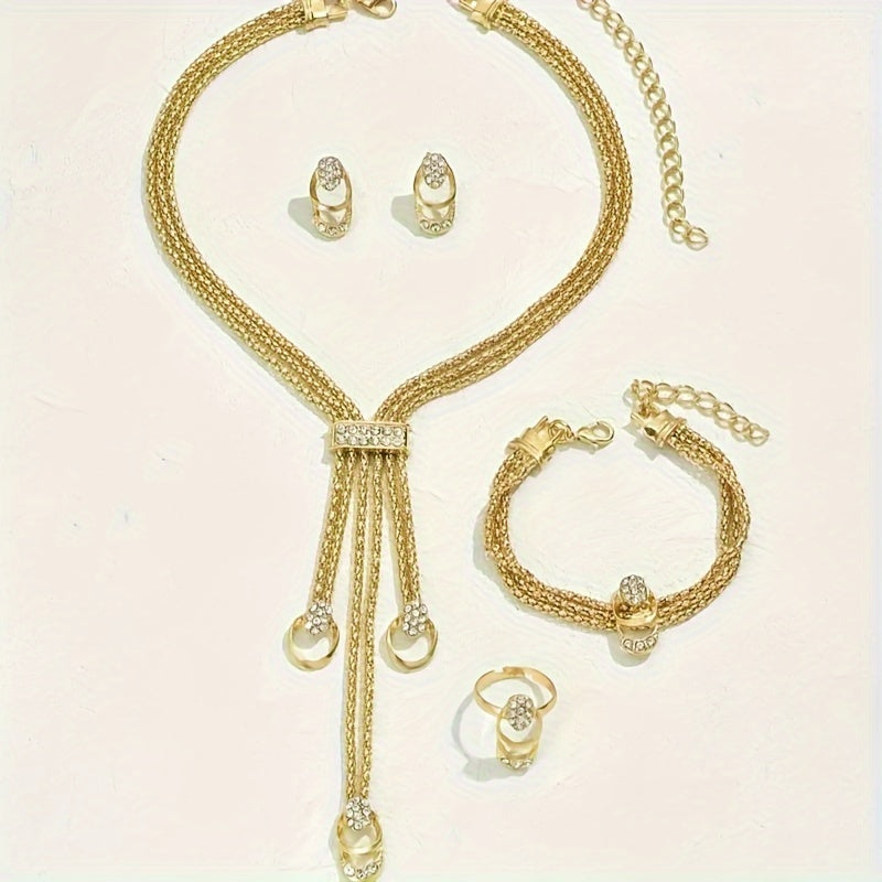 Boho Gold Plated Jewelry Set Necklace Earrings Bracelet Ring for Weddings Parties