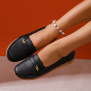 Women Loafers Solid Color Flannel Lined Slip-On Shoes with Buckle