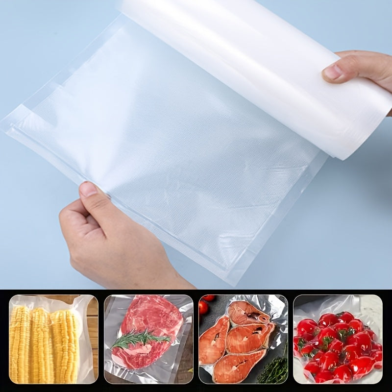 3 ta rolikdan iborat oshxona vakuum muhrlangan paketlar to'plami, har biri 196.85 dyuym o'lchamida, qayta ishlatiladigan rolik uslubidagi oziq-ovqat saqlash uchun mo'ljallangan. Oziq-ovqatni uy oshxonalarida saqlash uchun mukammal.