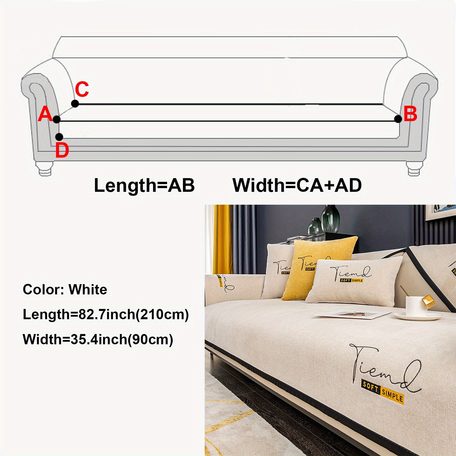 Chenille Couch Cover Non-Slip Sofa Protector for Living Room Bedroom Office