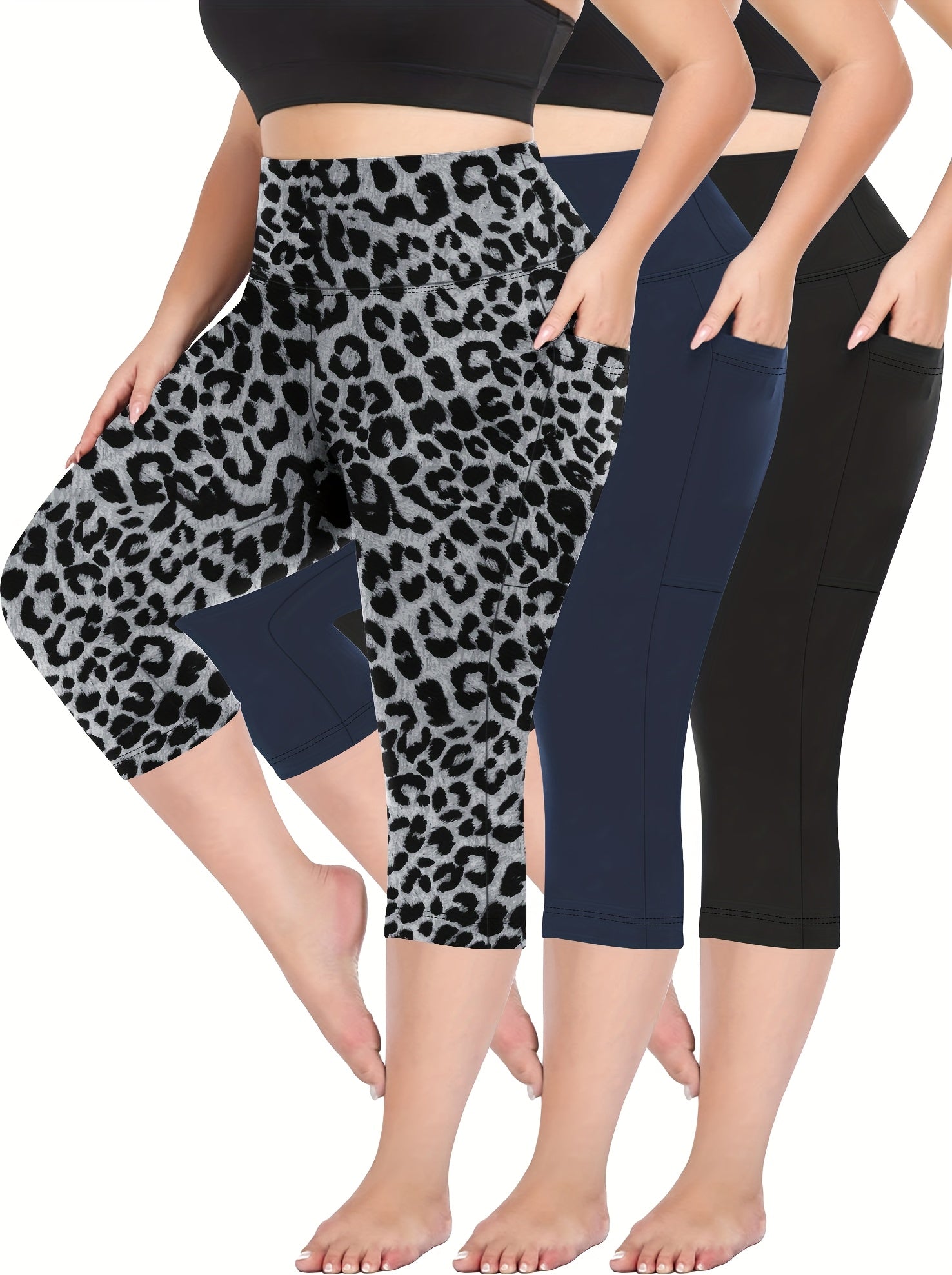 Ayollar uchun paxta materialidan tayyorlangan, katta o'lchamli, yuqori belli, qisqa shimlar, yon cho'ntaklar bilan, yoga va sport uchun