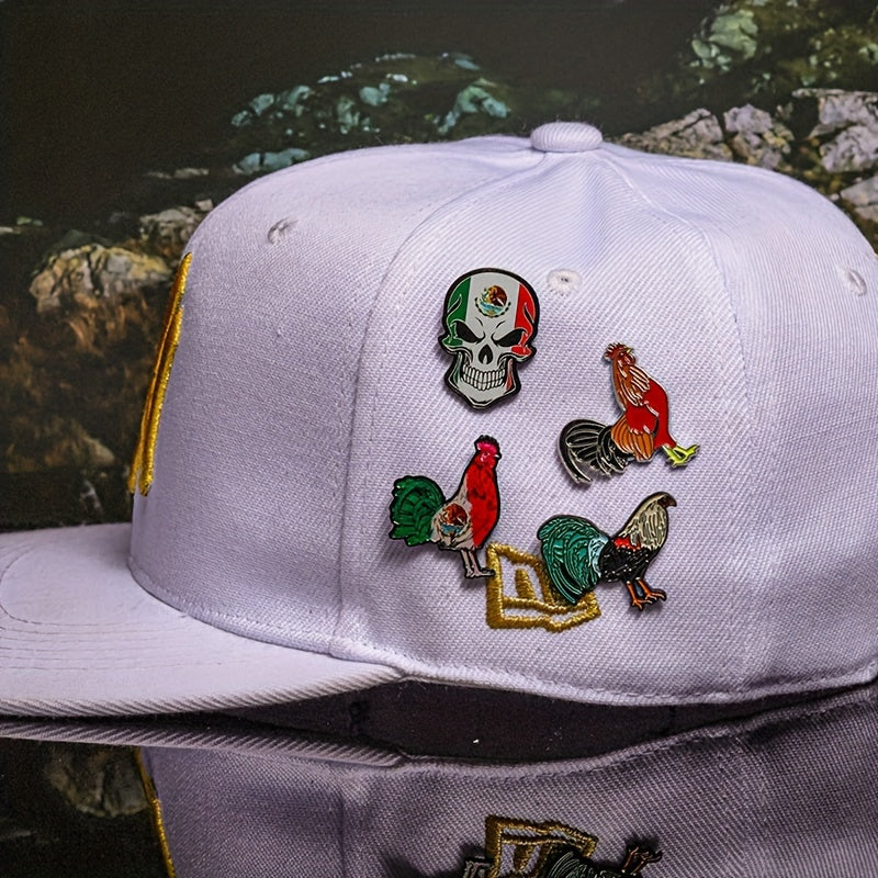 Metal Baseball Cap Pin Set with Mexican Eagle Skull and Chicken Patterns for Hat Decoration