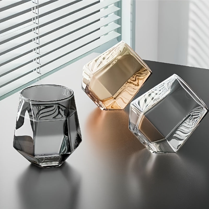 Set of 6 Geometric Glass Cups for Water Juice Whiskey Milk Tea