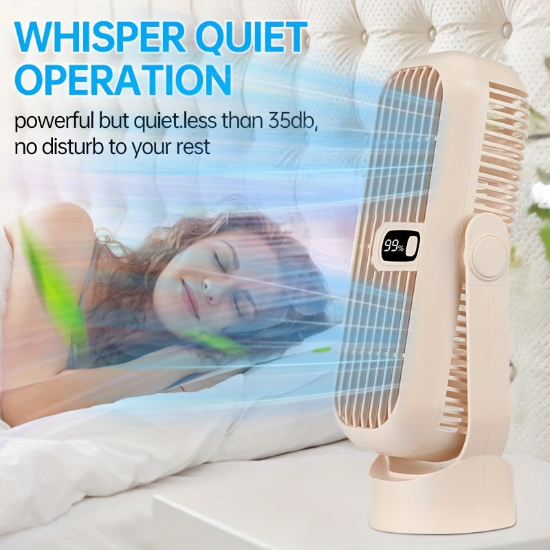 Portable Wireless Desktop Fan with 5-Speed, Mini Cooling Tower Fan, Silent, LED Display