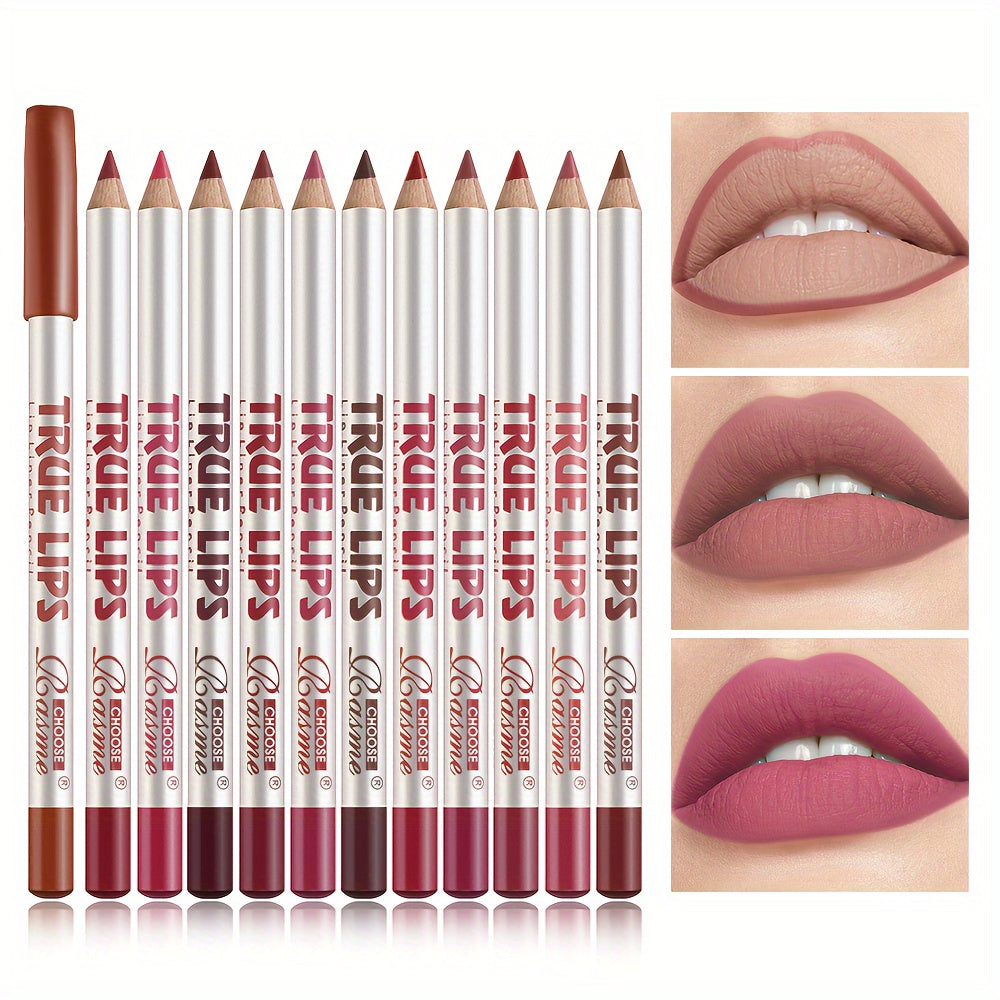 Set de lápiz labial y perfilador de labios para mujer, color pasta de frijol mate, 12 piezas, no fácil de desvanecer