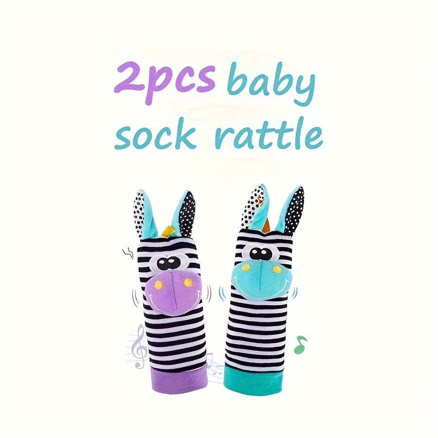 Set of 2 or 4 Baby Toys Animal Wrist Rattle and Foot Find Socks for Newborns