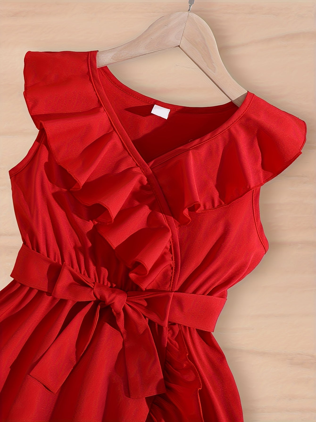 Girls' Summer V-Neck Sleeveless Dress with Frill Trim for Casual and Holiday Wear