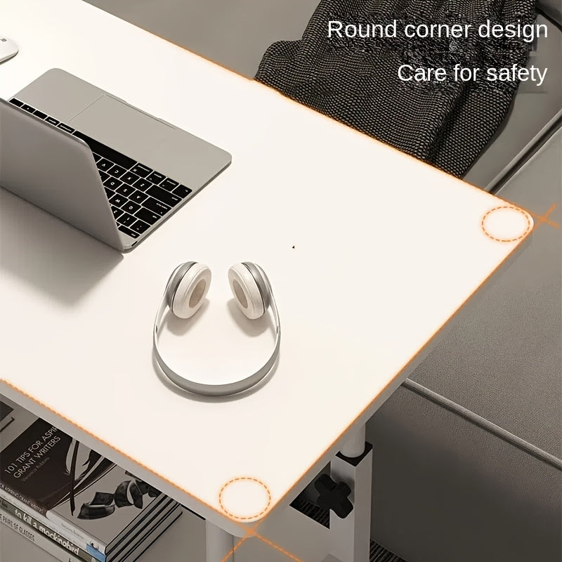 Adjustable Height Mobile Computer Desk with Multi-Layer Storage and Casters