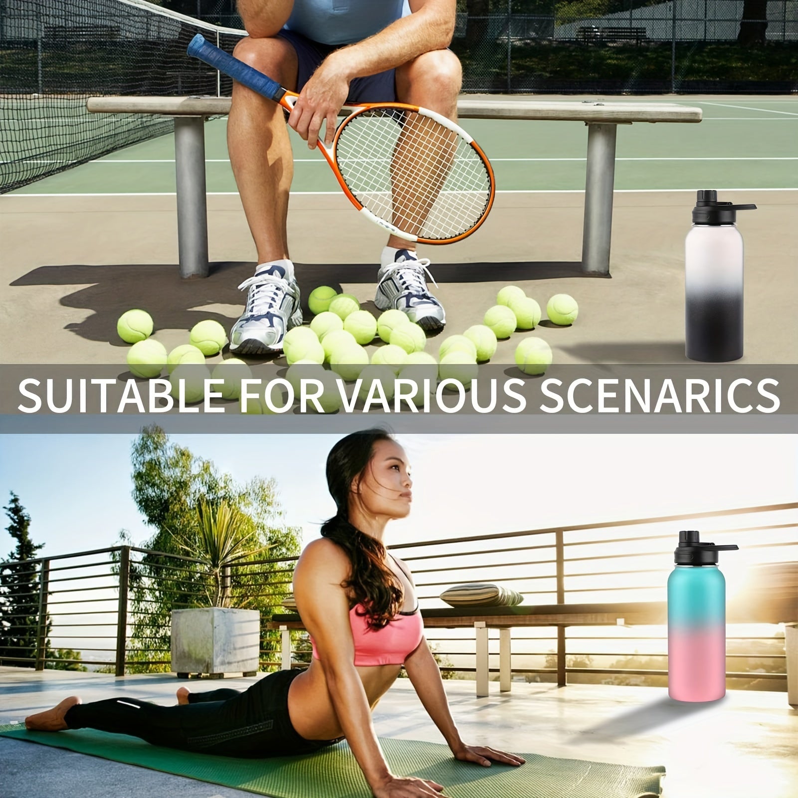 Изолированная спортивная бутылка для воды, 32 унции, с соломинкой и крышкой для активного отдыха и путешествий.