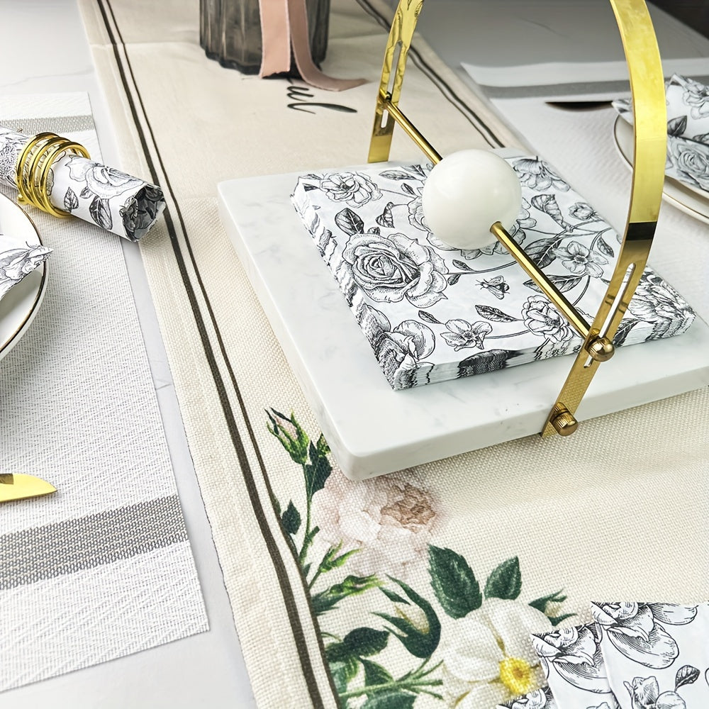 Set of 20 Floral Design Paper Napkins Square Disposable Wedding Thanksgiving Decor 33x33cm