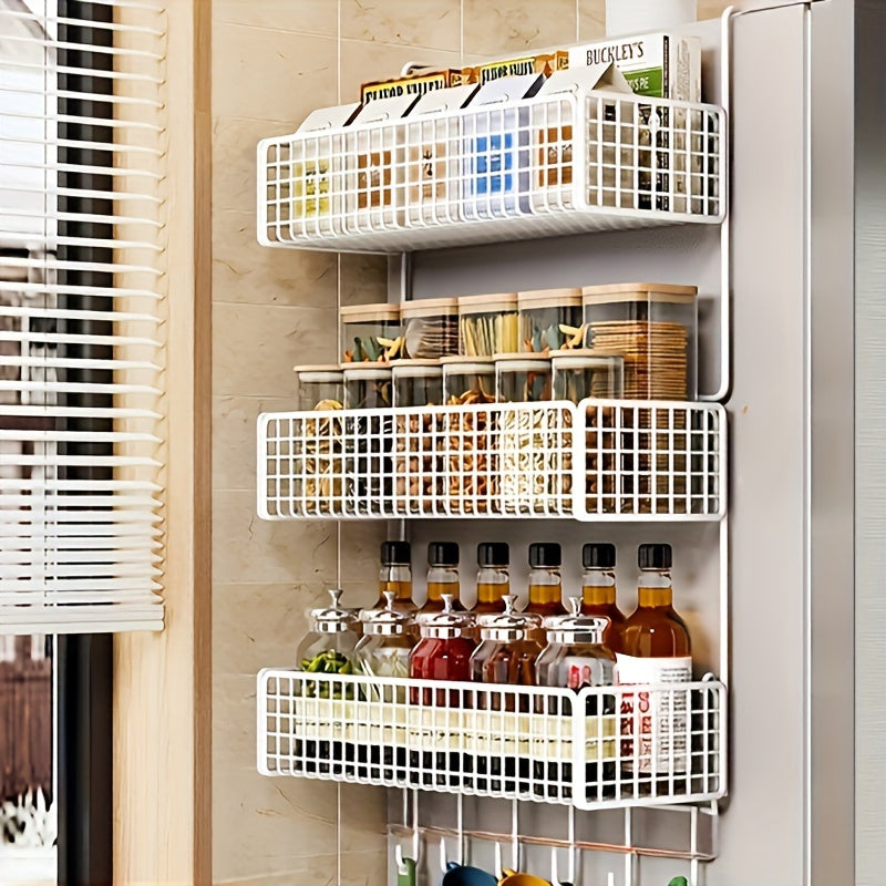 Estante de almacenamiento de cocina de metal de múltiples capas con soporte para film transparente y montaje en pared