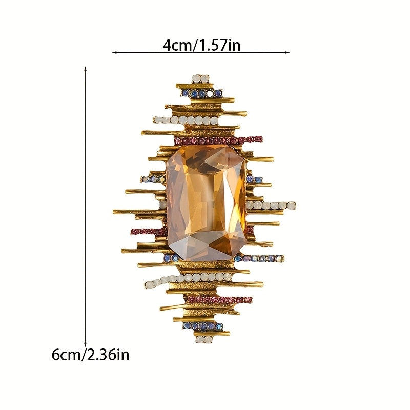 Vintage European American Crystal Geometric Rectangular Brooch Elegant Jewelry