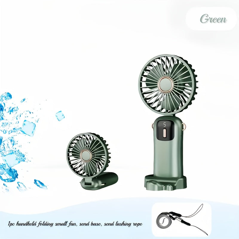 Rechargeable USB Fan with 5-Speed Adjustment Foldable Screen Display Indoor Outdoor Use