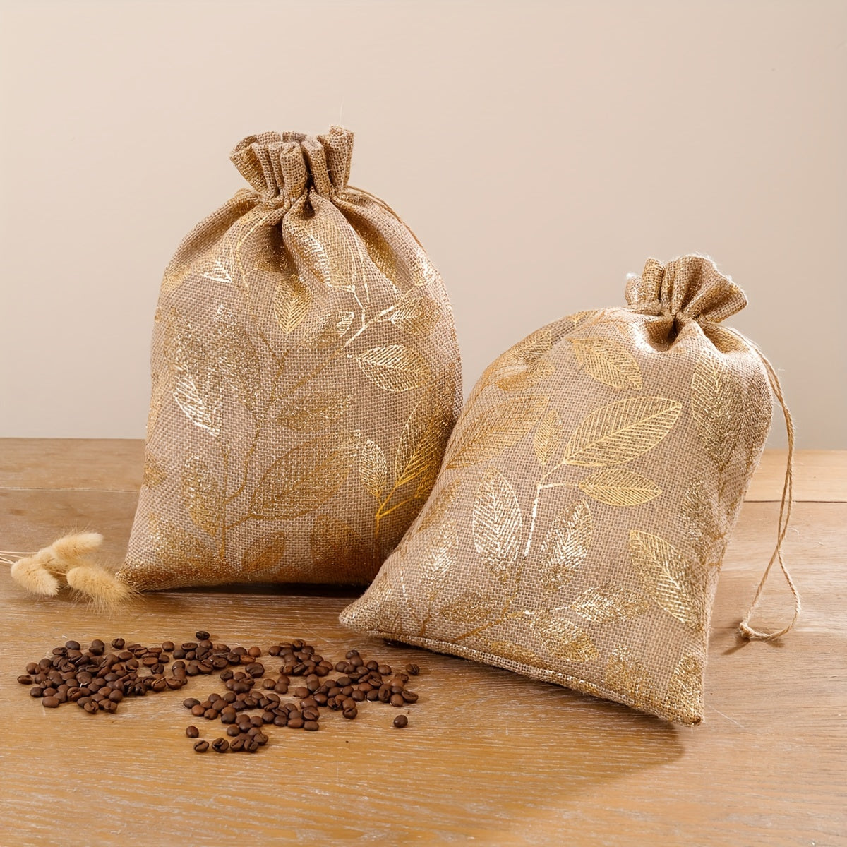 Juego de 2 bolsas de lino para granos de café, a prueba de humedad, con detalles en dorado