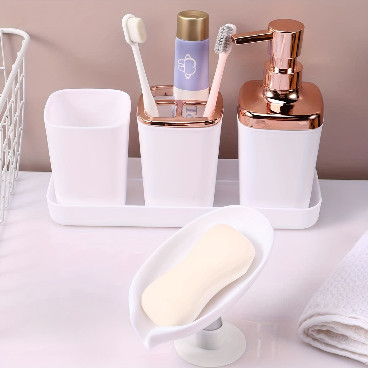 Black Bathroom Accessories Set with Lotion Dispenser Toothbrush Holder and Soap Dish