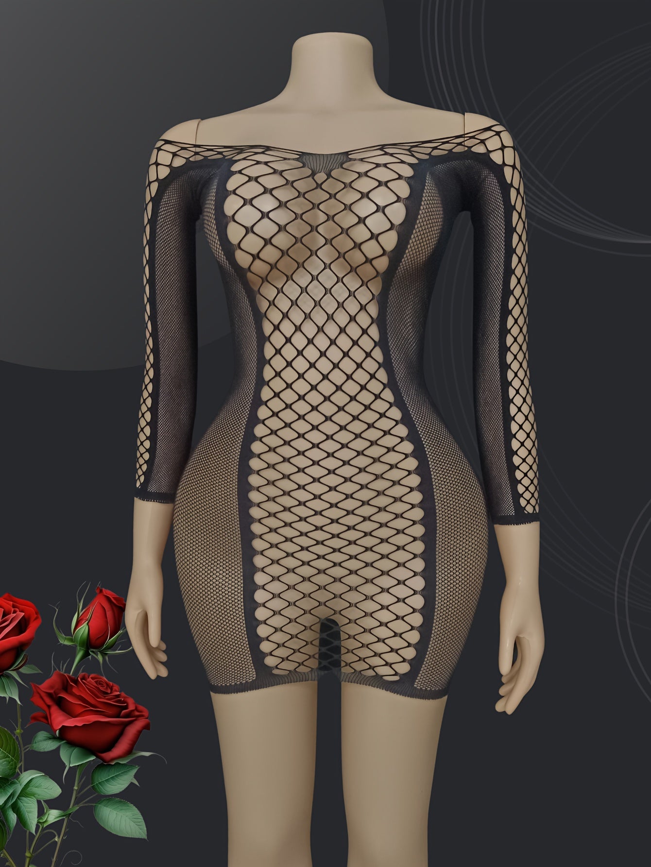 Women Mesh Breathable Off-Shoulder Bodycon Dress Plus Size