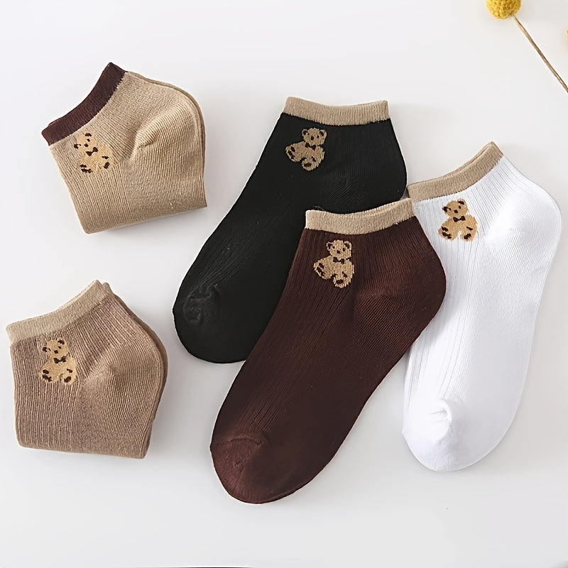 Calcetines casual transpirables y resistentes al sudor para adultos mayores con patrón de oso, 5 pares