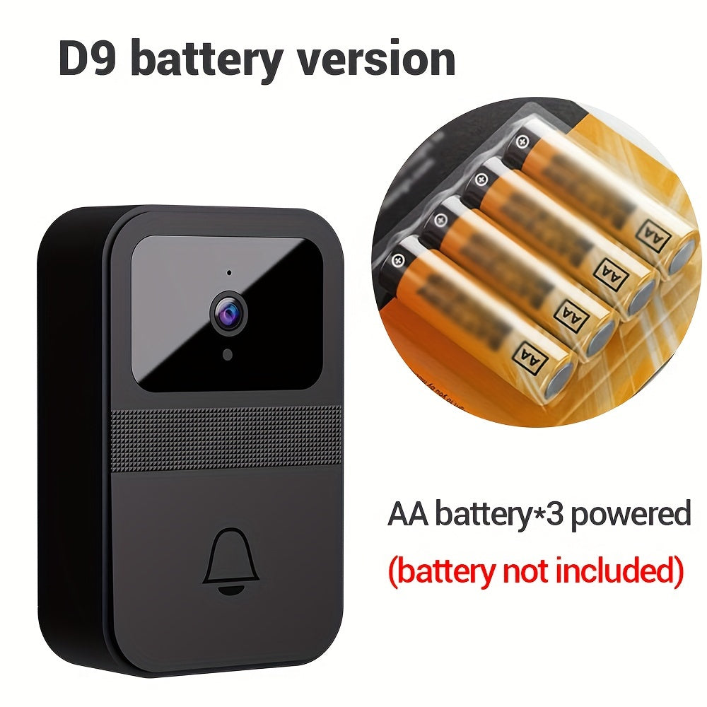 Умный видеодомофон SELFIECOM D9 с функциями, включая 2.4 ГГц Wi-Fi, 480p видео, встроенный микрофон, ночное видение, управление кнопкой, настенный монтаж, работа от батареи, приложение для межкомнатной связи.