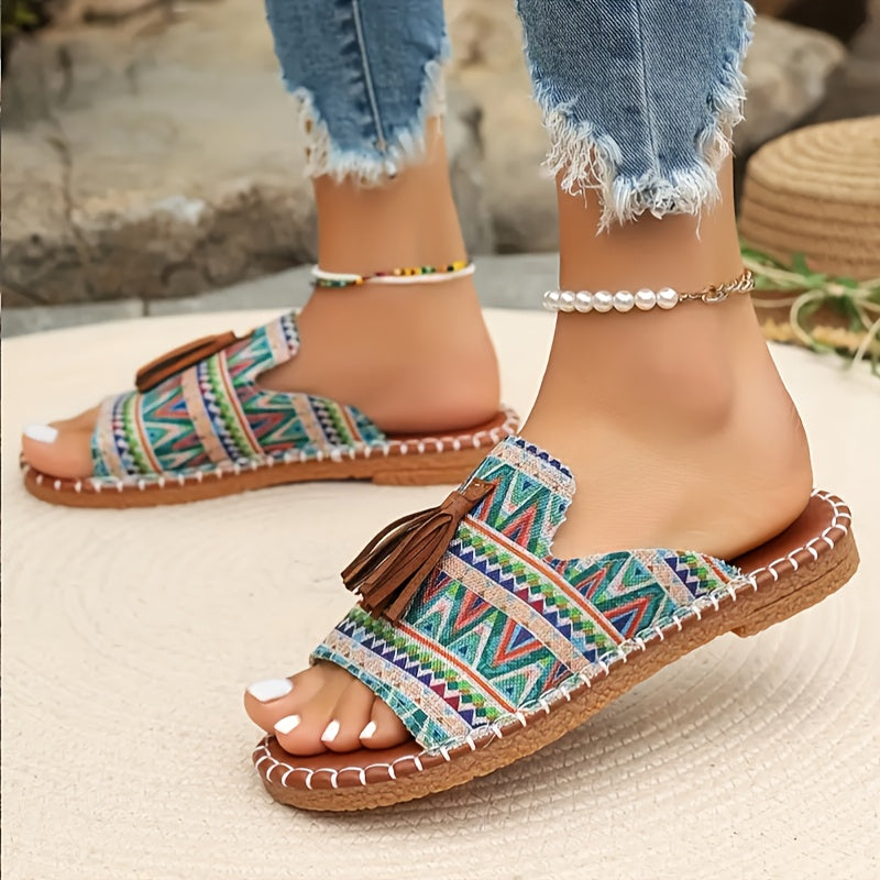 Ayollar uchun Bohemiya slip-on sandallari, yengil, nafas oladigan, etnik naqsh