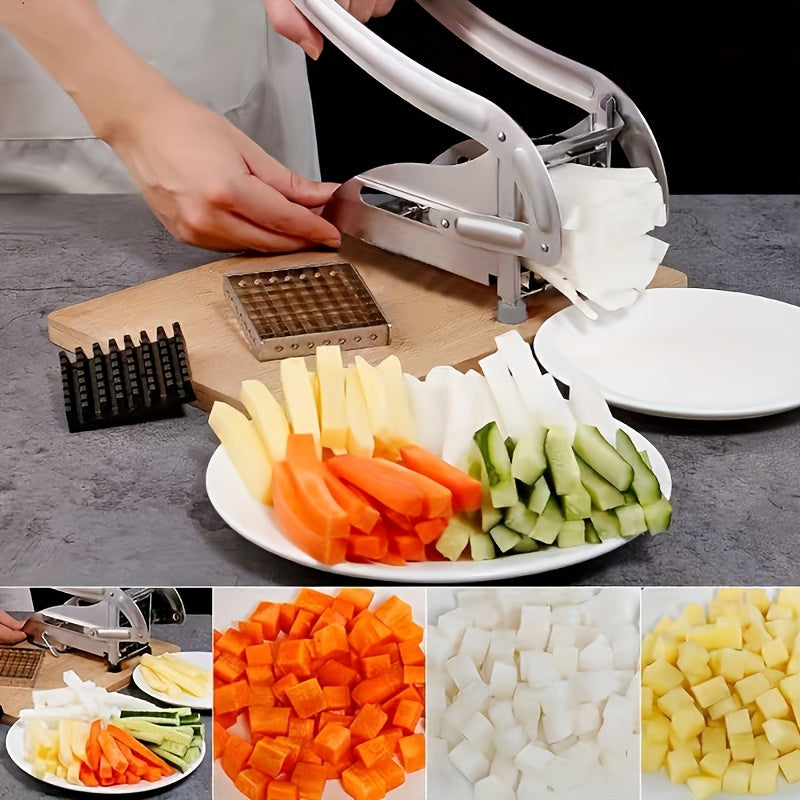Cortador de papas de grado comercial de acero inoxidable con múltiples tamaños de cuchillas para patatas, zanahorias y pepinos