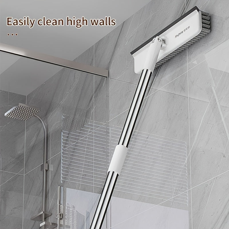 Uzoq tutqichi bilan mustahkam plastik tozalash cho'tkasi - pol va derazalarni tozalash uchun aylanishi, hammom, hojatxona va yotoqxona uchun burchakli tuklar bilan ta'minlangan - ko'p yuzali qirqish.