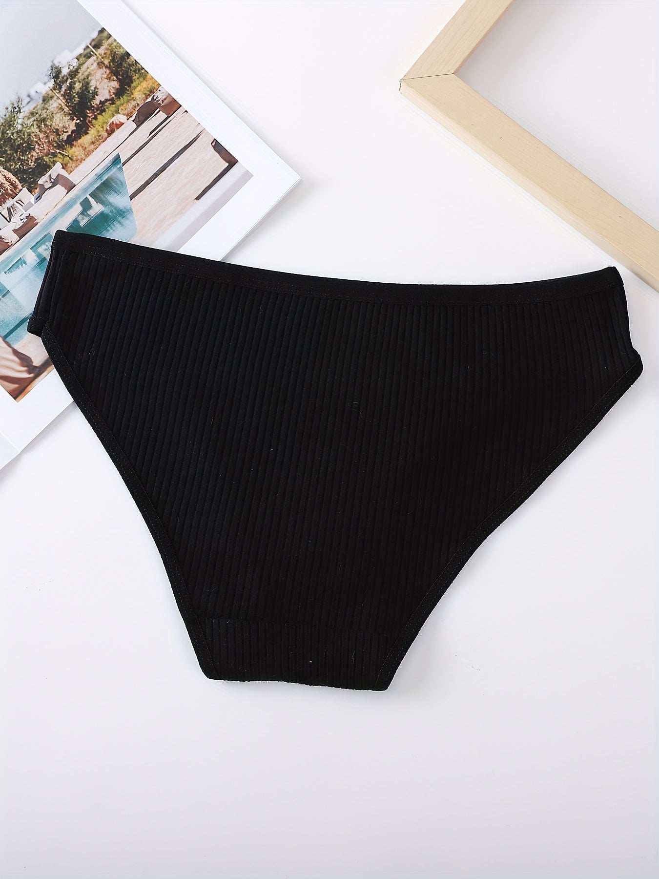 Set of 4 Women's Ribbed Cotton Briefs Comfortable Stretchy Lingerie Underwear