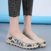 Women’s Slip-On Loafers Floral Print Casual Shoes Red Cover Upper