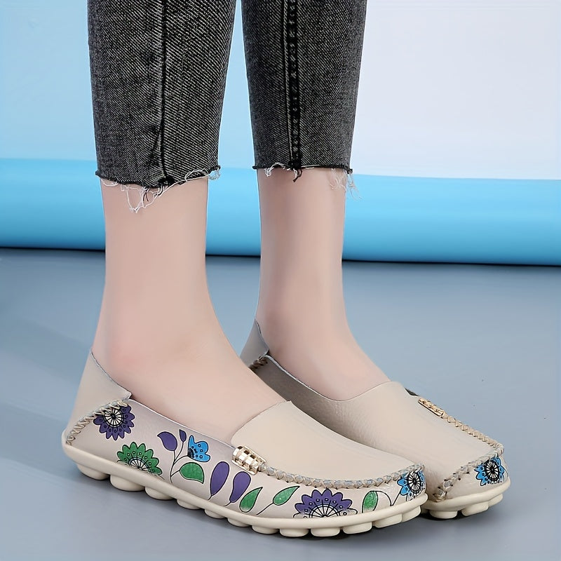 Women’s Slip-On Loafers Floral Print Casual Shoes Red Cover Upper