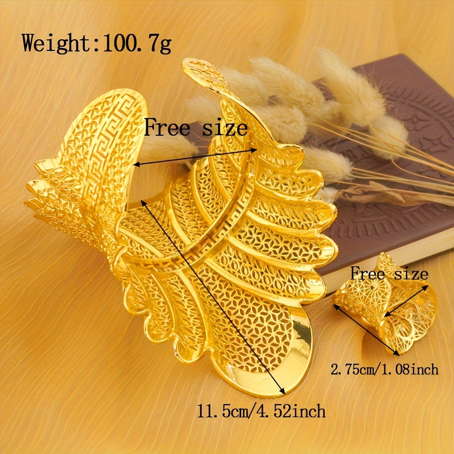 Set of 2 Gold Plated Copper Cuff Bracelets with Rings for Women Boho Chic Jewelry for Weddings Parties Gifts