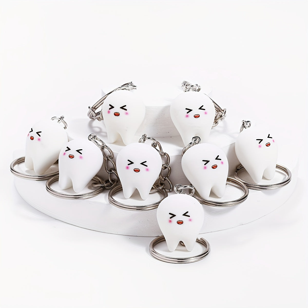 Set of 8 Men's Resin Tooth Keychains Minimalist Novelty Accessories