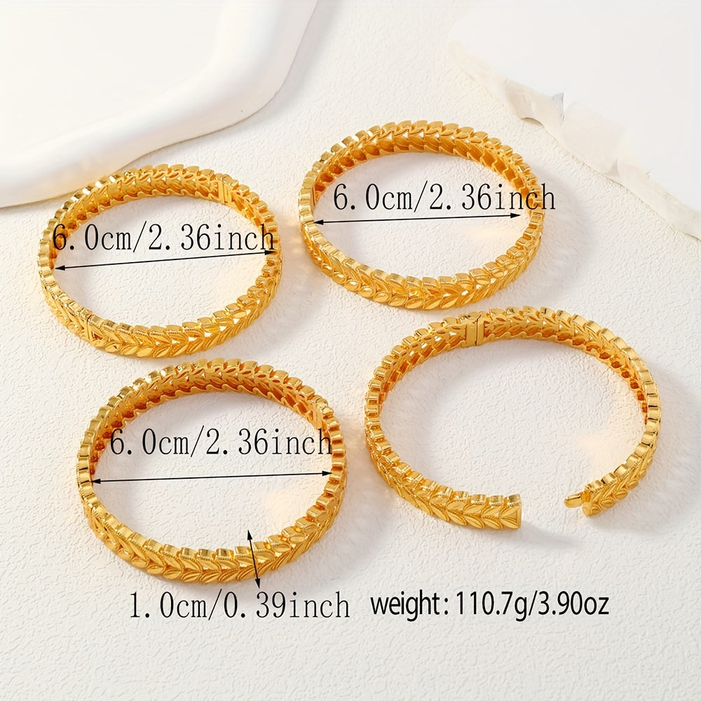 Set of 4 Copper Wheat Sheaf Bangles for Women Gold Plated Wedding Jewelry