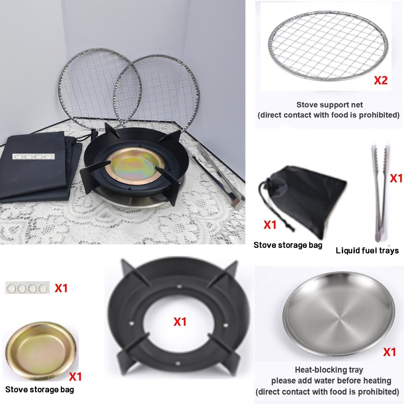 Portable Small Desktop Heating Stove Set with Sturdy Rack for Multi-Fuel Use