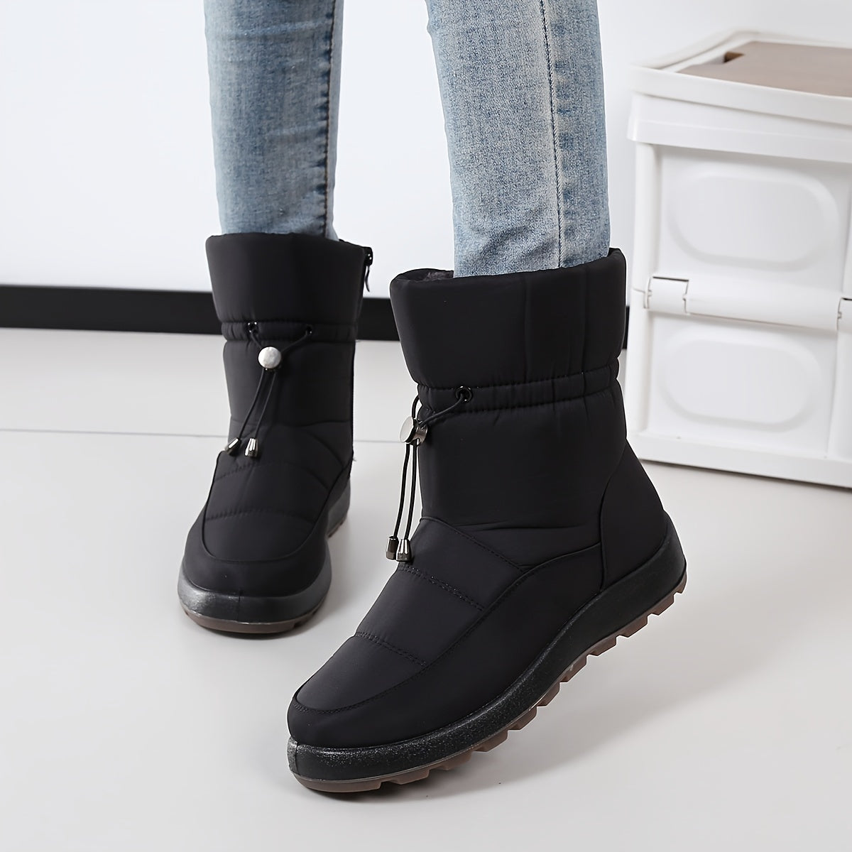 Women's Winter Ankle Boots with Slip-Resistant Sole, Zipper, Round Toe
