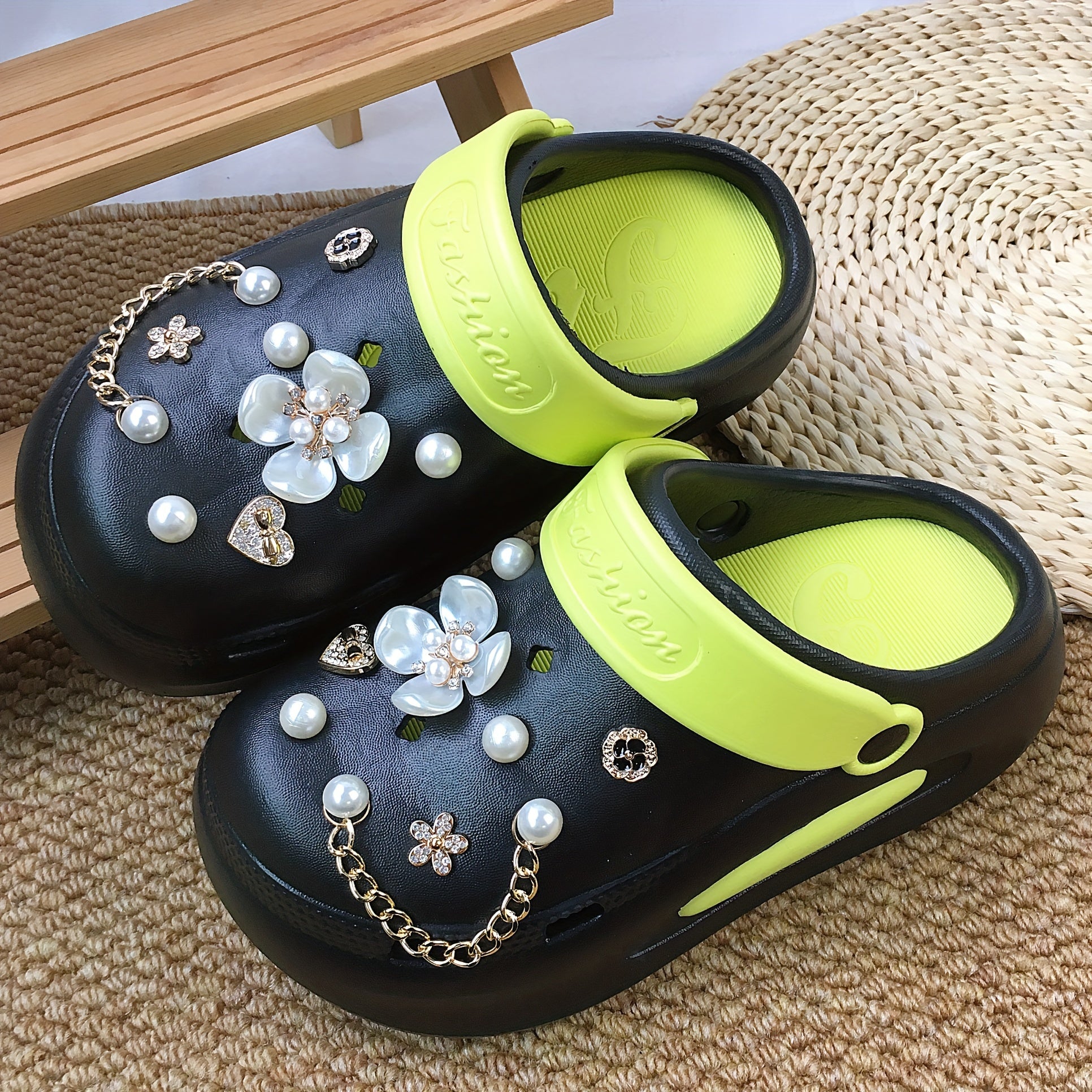 Женские сандалии на цепочке с искусственным жемчугом, летние пляжные EVA шлепанцы