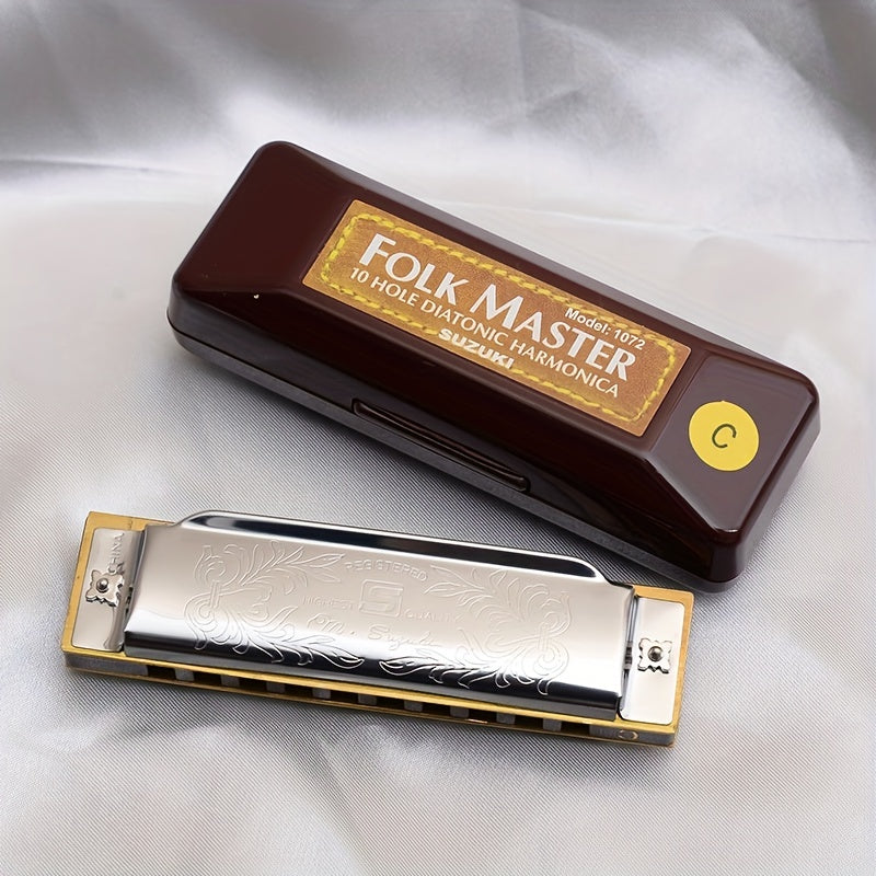 Kattalar uchun boshlang'ich 10 teshikli Blues Harmonica Metal Polished bilan qadoqlangan, kulrang