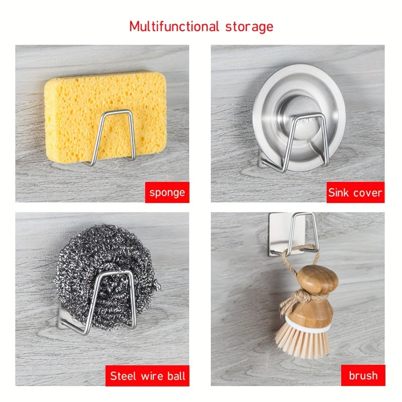 Estante de almacenamiento para fregadero de cocina de acero inoxidable sin taladro con soporte y ganchos 1 2 4 piezas